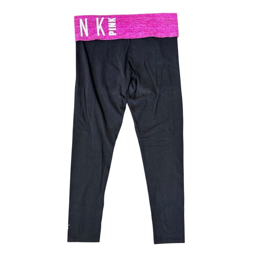 Y2K Vintage Victoria’s Secret PINK Black Fold Over Yoga Leggings Dog Logo Size L - Picture 5 of 8